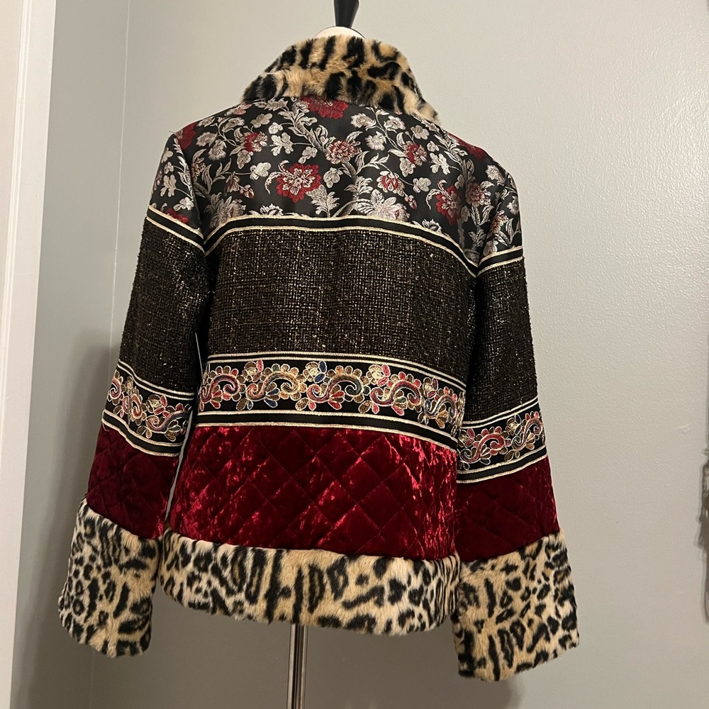 Boston Proper Leopard and Red Velvet Teddy Jacket - Picture 3 of 10